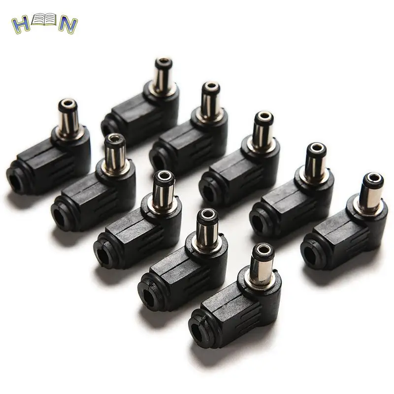 10PCS 90 Degree Black 2.1x5.5mm 2.1mm DC Power Right Angle Cable Male Plug Soldering Cord Tip Adapter Connector