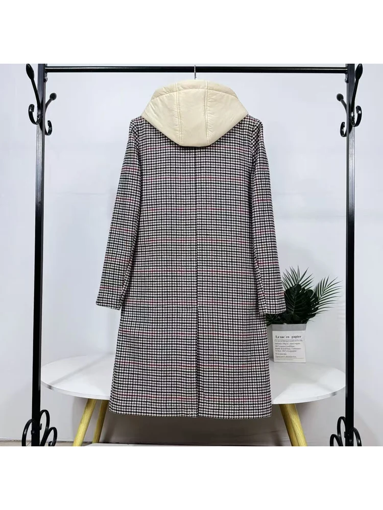 Ele – manteau Long décontracté en laine pour femmes, vêtements d'extérieur amples, coupe-vent polyvalent, simple boutonnage, mi-long, avec capuche