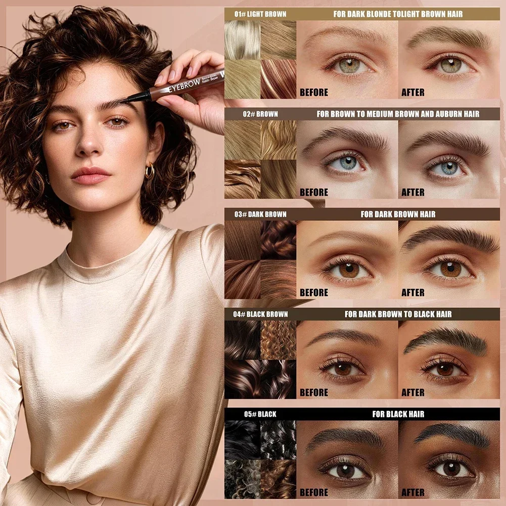Ultra Fine 4-Tip Eyebrow Liquid Pen, Long Lasting Smudge-Proof Brow Makeup to Draw Individual Brow Hairs Precisely