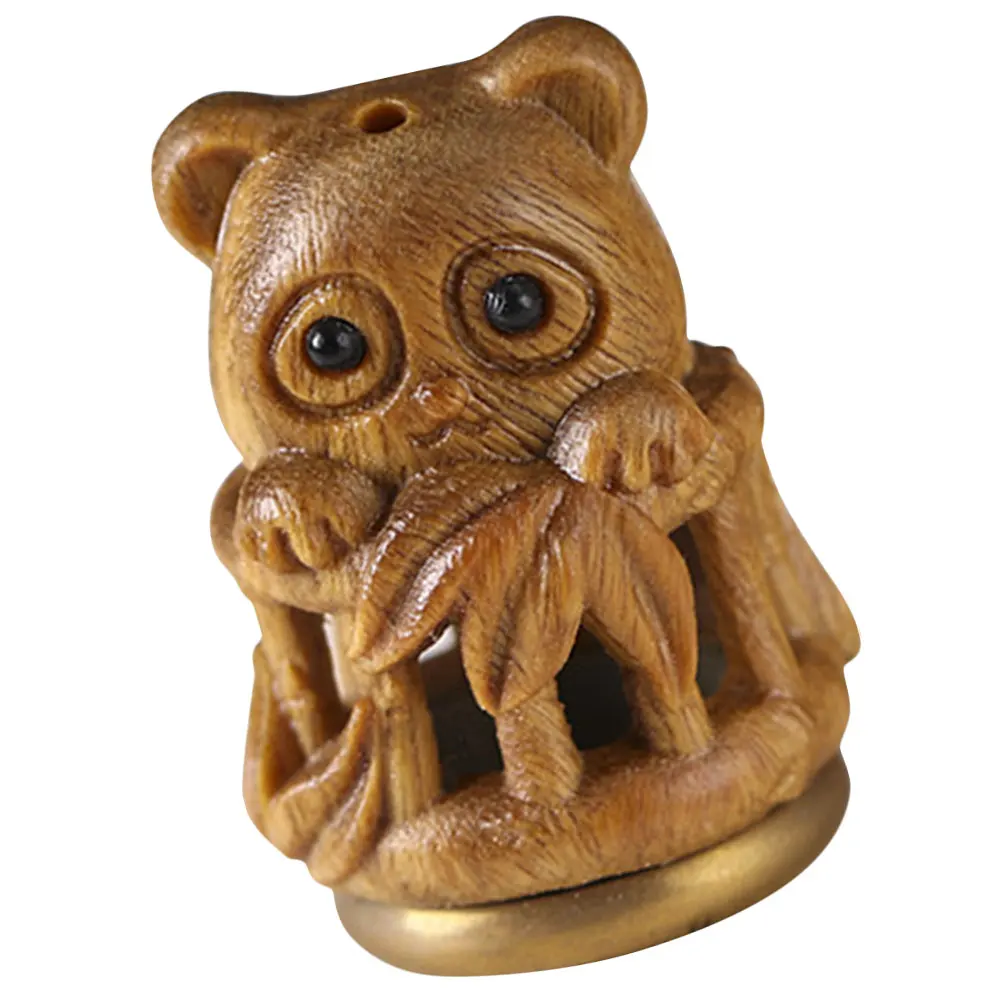 

Cute Panda Statue Wood Carved Hollow Pendant Aromatherapy Diffuser Necklace Decor Keychain Charm Scented Beads Holder Natural