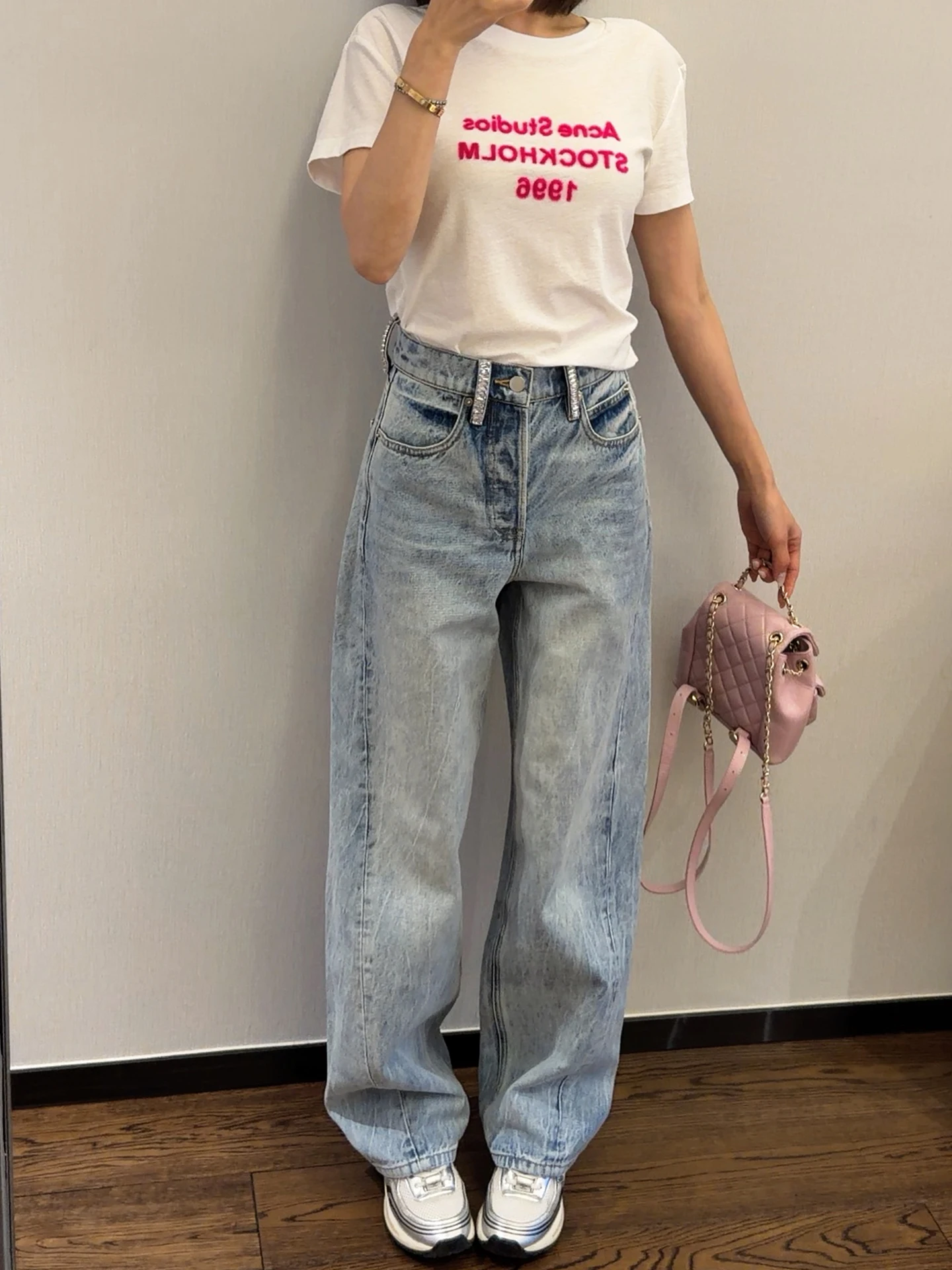 

Cool Luxury Spring Summer New Denim Robe High Waist Cotton Straight Leg Jeans with Water Diamond Blade Design Breathable Ladi...