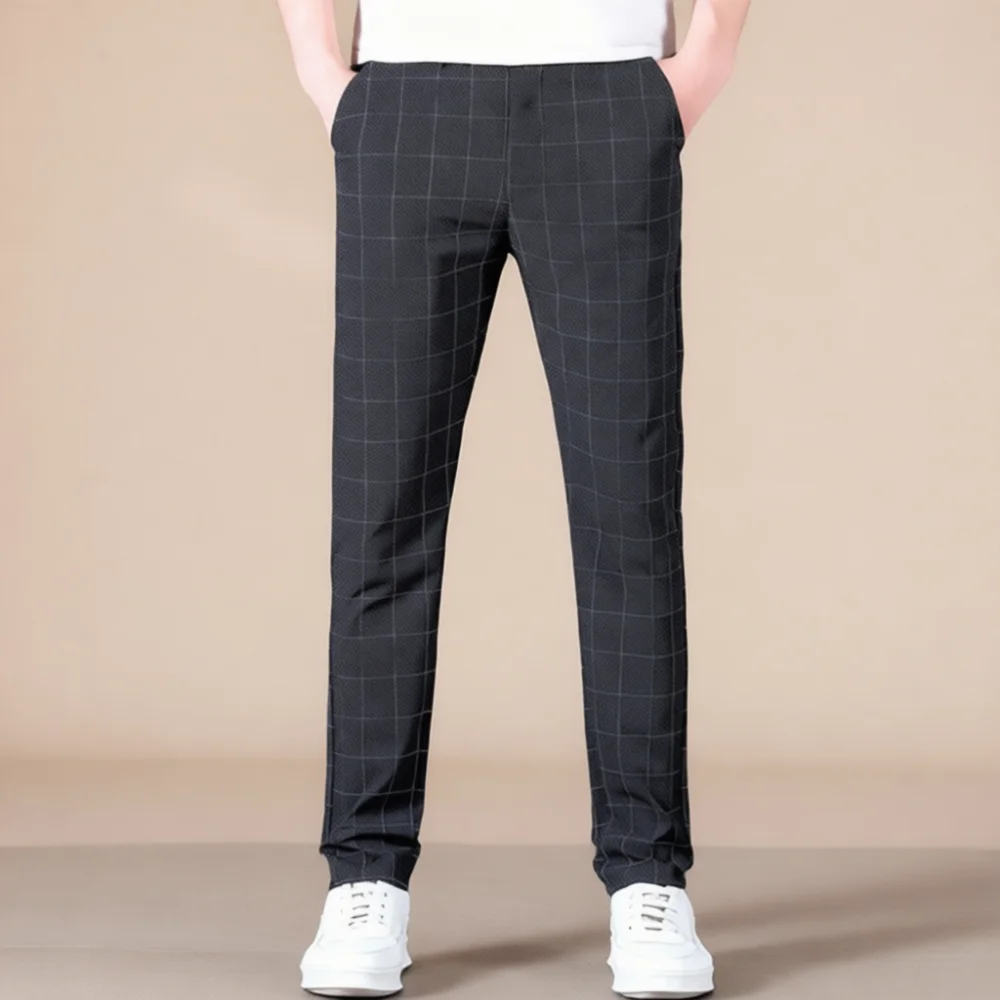 Mens Casual Pants Straight Leg High Stretch Summer Thin Trousers Breathable Lightweight Loose Fit Comfortable Office Slacks