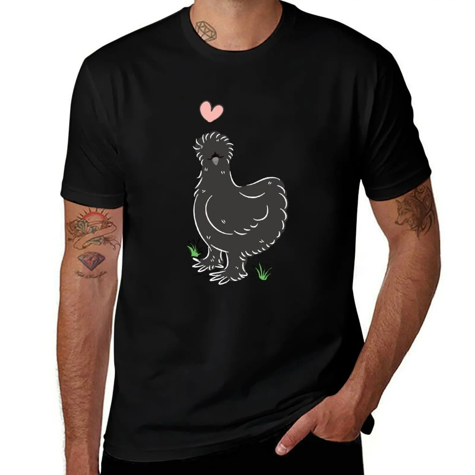 

LOVE Black Silkie Chicken - navy T-Shirt graphic shirts anime anime tshirt summer clothes plus size men clothing