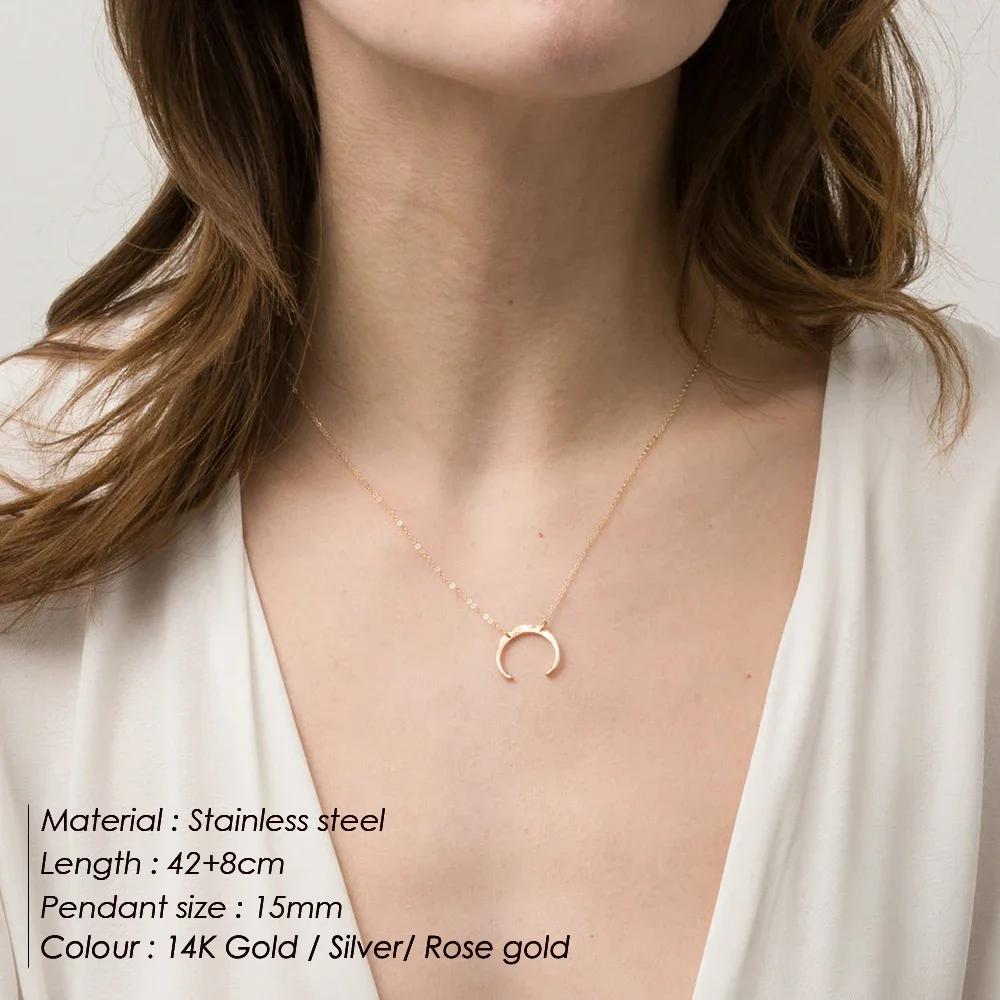 Moon Pendant Necklace Stainless Steel Necklace Women Horn Pendant Choker Neklace for Women Statement Necklace Minimalist Jewelry