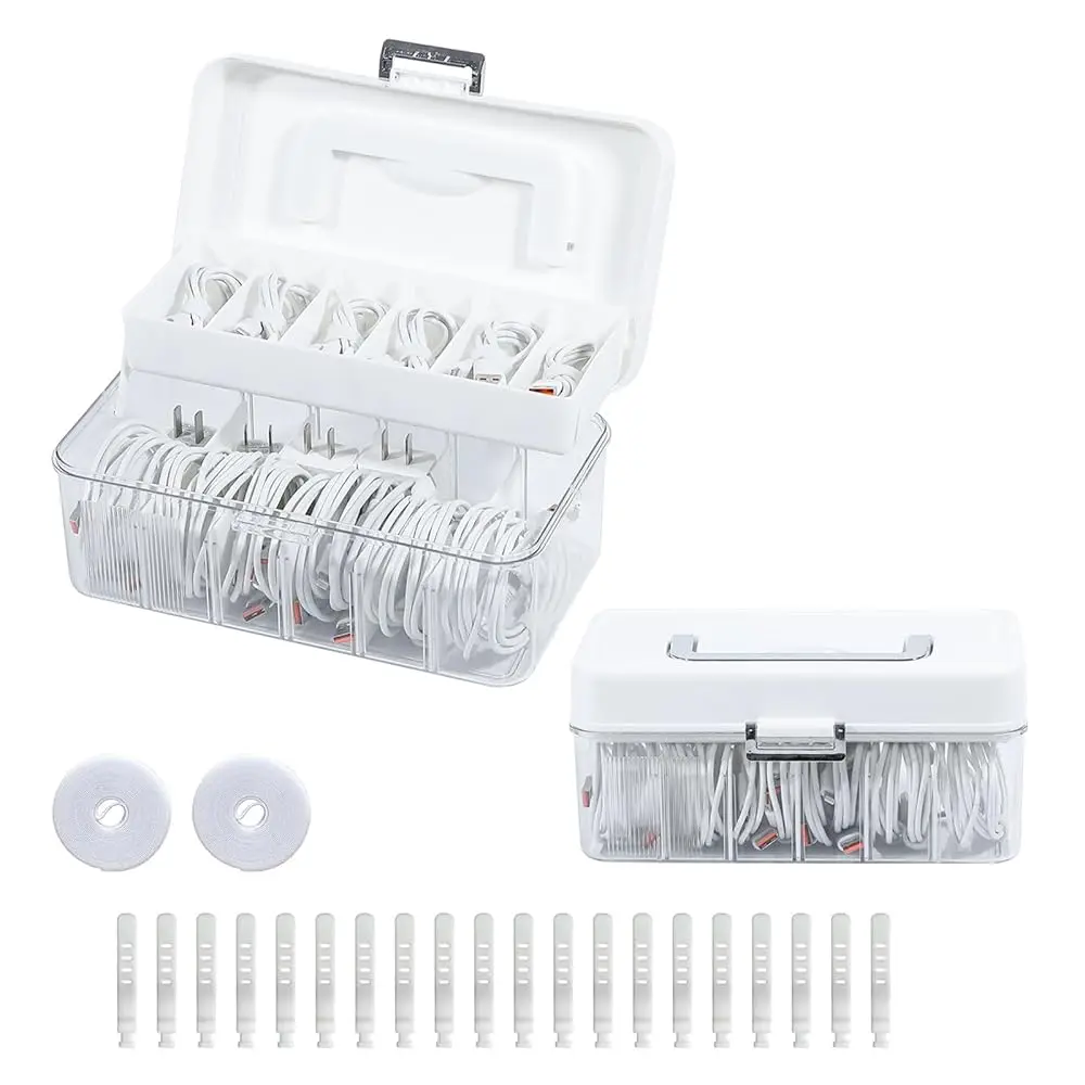 

Free Shipping 2 Pack Cable Storage Box with Lid, Plastic Cord Organizer Box for Desk Drawer, Large Home Office Supplies Case wit