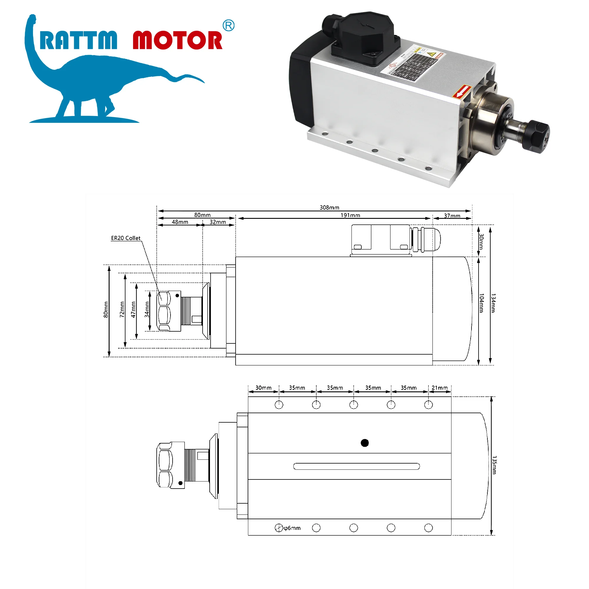 【In EU】CNC 3kw ER20 Air Cooled Spindle Motor + 4KW HY VFD Inverter +1 Set ER20 Spring Collet for CNC Milling Machine