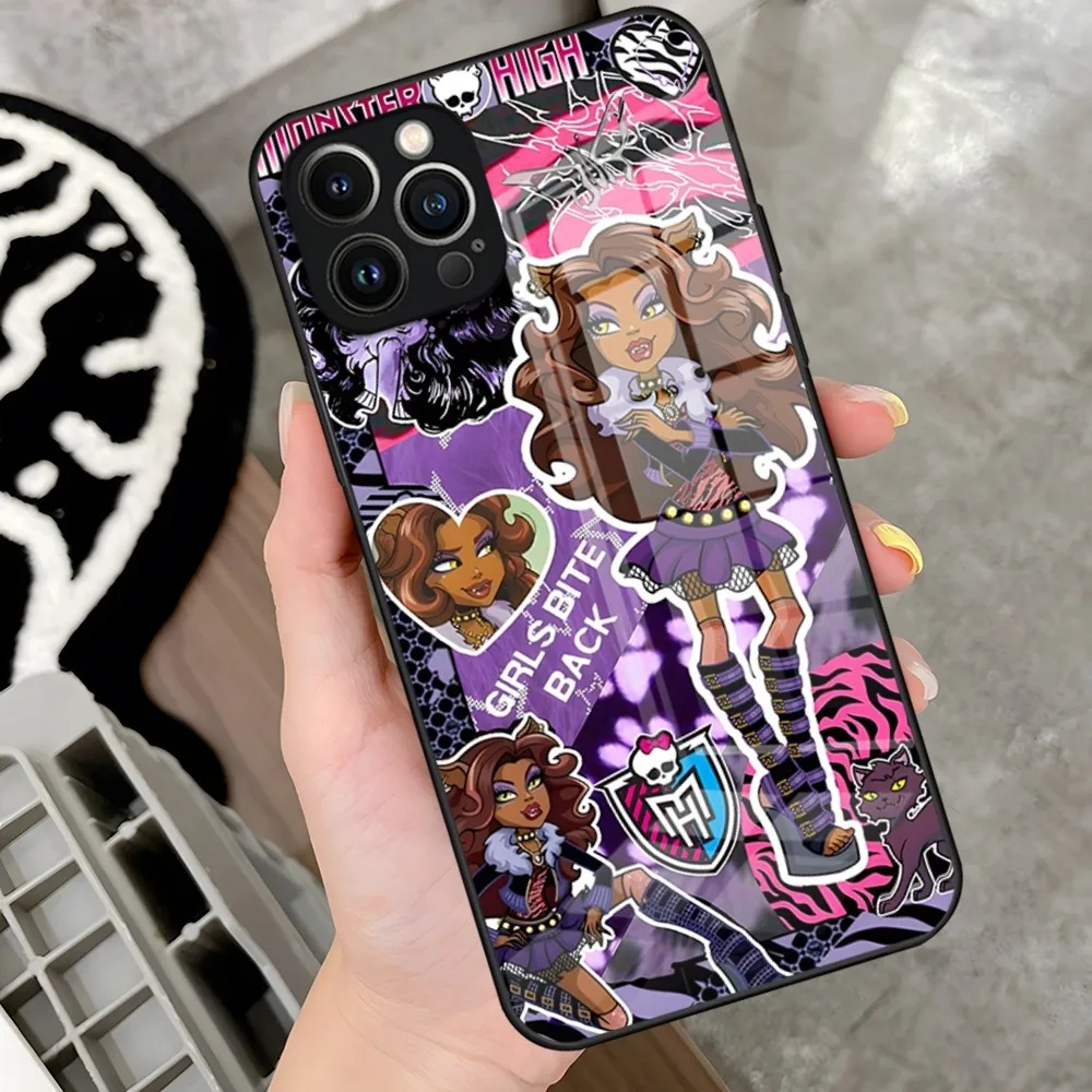 M-MonsterS Cartoon H-HighS Phone Case For IPhone 15 14 Pro 11 13 12 Mini XS XR Max 6 8 7 Plus SE Glass Luxury Design Cove