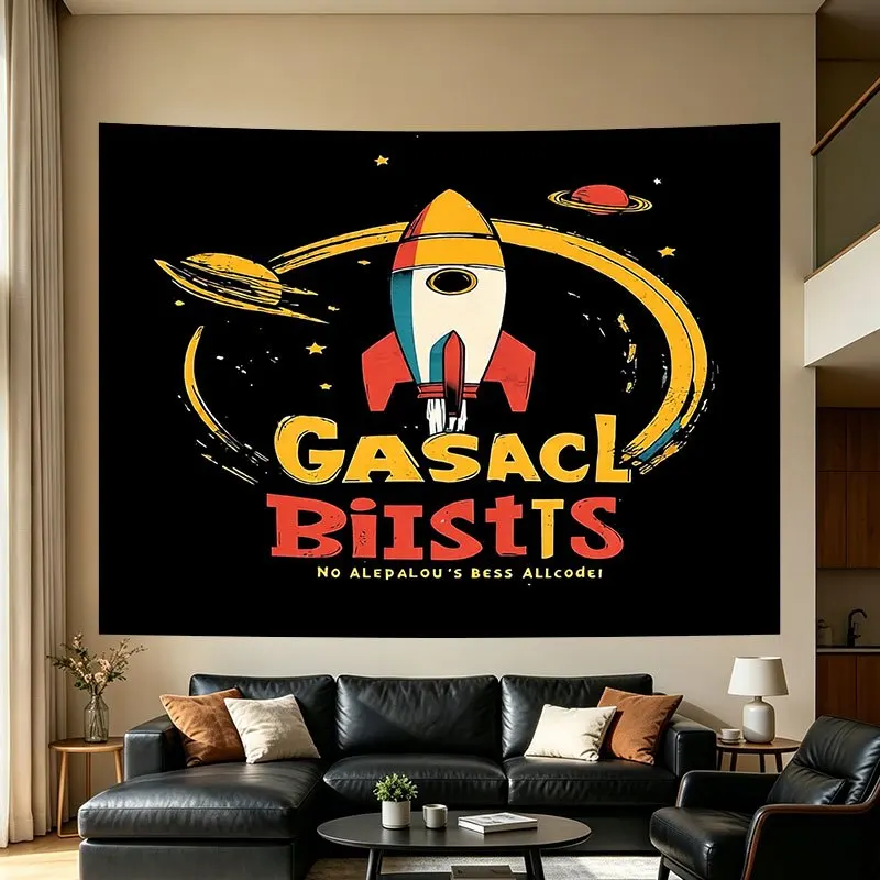Retro Space Rocket Blast Galaxy Astronaut Art Tapestry Canvas Wall Decor Gift for SciFi Lovers