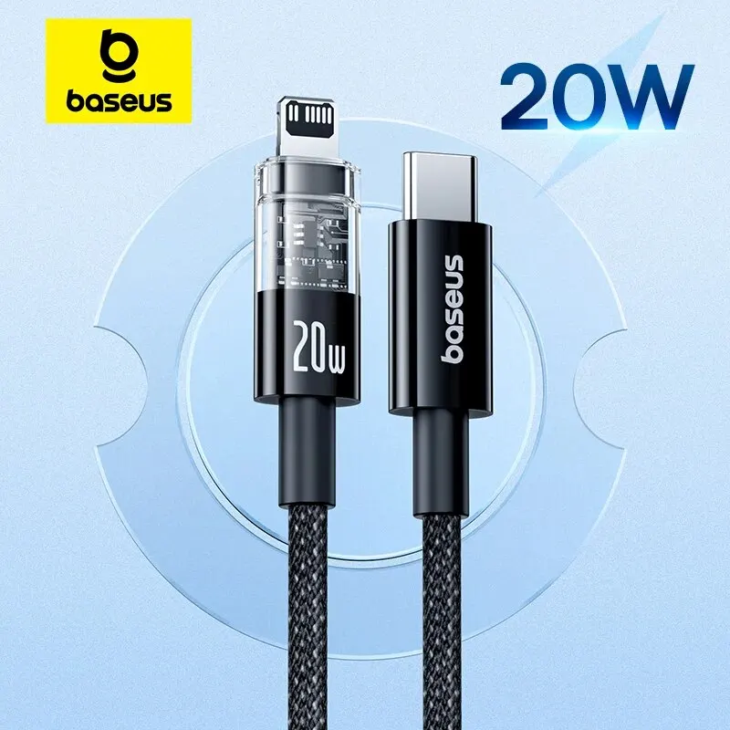 Baseus USB C Cable 20W For iPhone 14 13 12 11 Pro Max Xs Transparent Type C PD 3.0 Fast Charging Cable USB-C Wire Cord for iPad