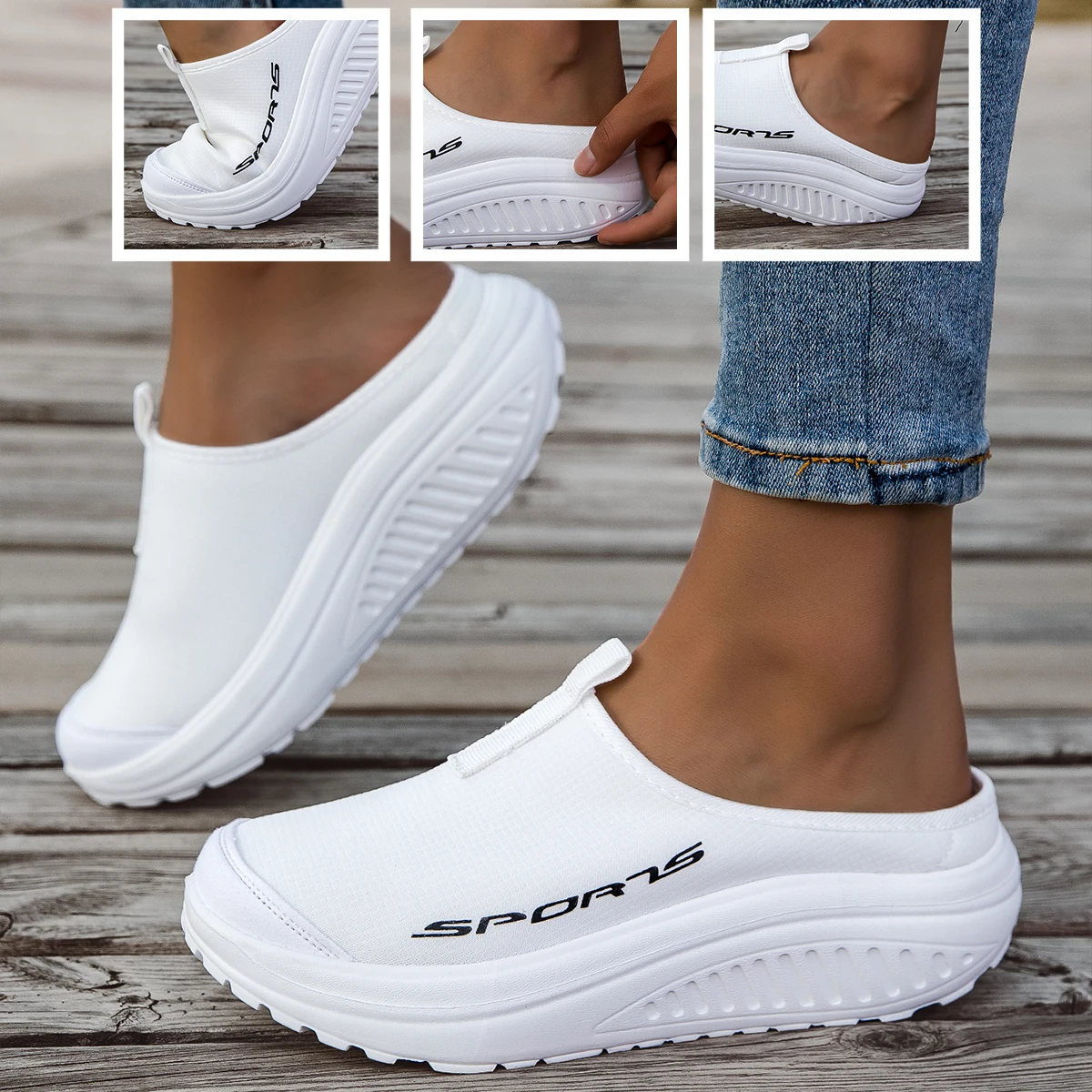 

Летняя женская спортивная обувь на одну ногу, дышащая обувь с тонкой сеткой, ленивые туфли с носком, сандалии с половиной перетаскивания, женский стиль