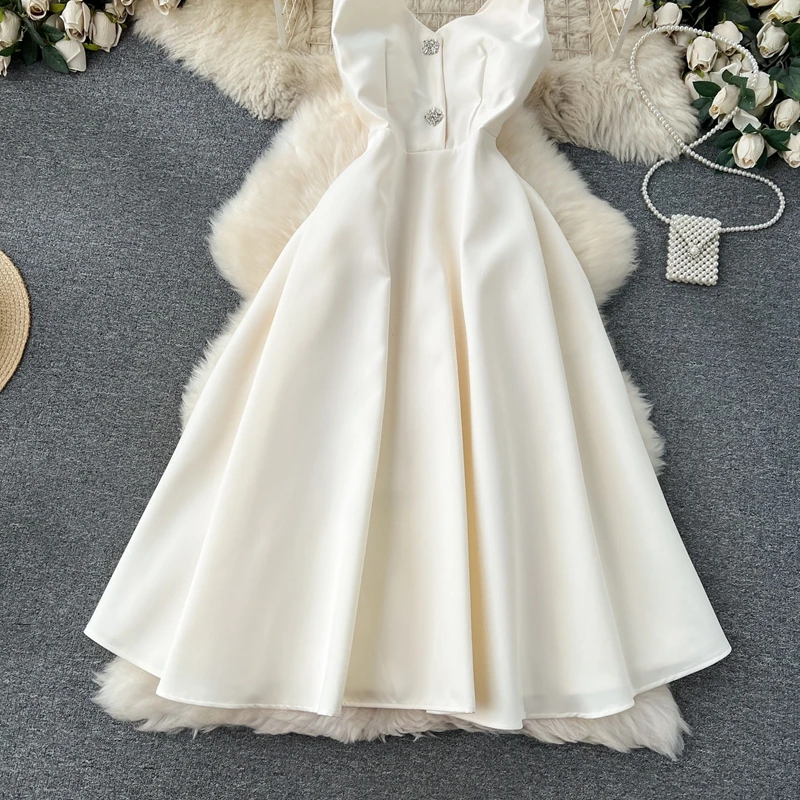 فستان خفيف فاخر للولائم الراقية على طراز القصر ورقبة على شكل حرف V وخصر مرتفع فستان رائع #6