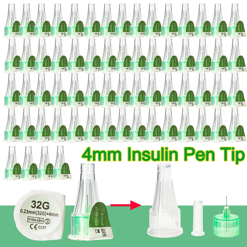 10/100pcs Disposable 4mm Medical Insulin Pen Tip Insulin Injection Pen Injection Needle Embroidered Pen Tip for V1 V2 V3 Pens