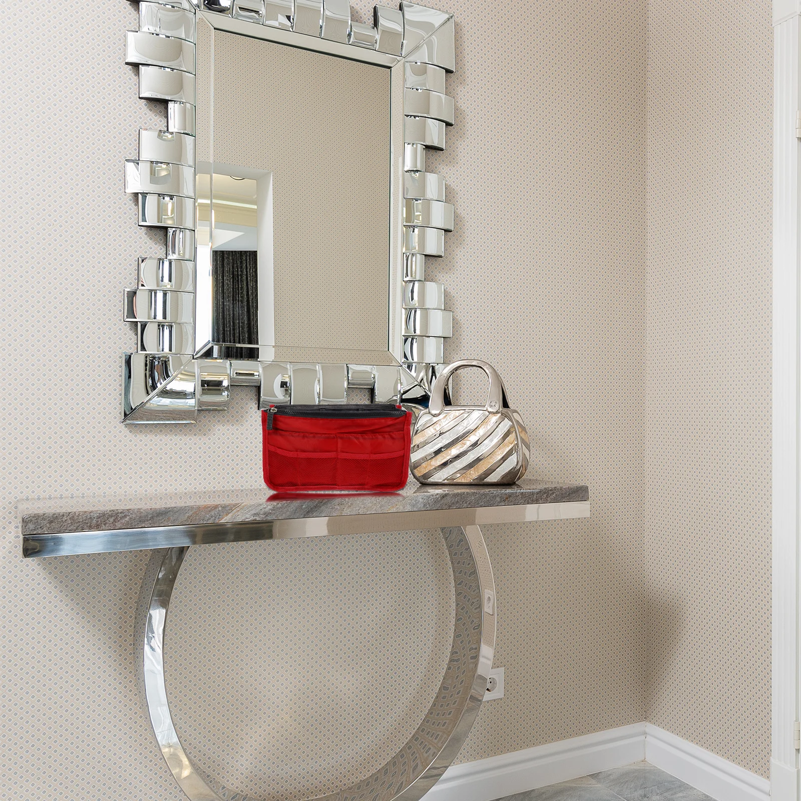 

Handbag Liner Large Capacity Multi-Pocket Organizer For Makeup Jewelry Glasses Nylon Storage Multipurpose Bag Liners Cosmetics