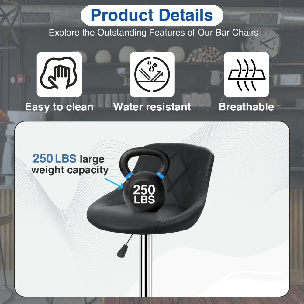 Bars Stools Set of 2 Bar Stools Swivel Stool Height Adjustable Bars Chairs with Back PU Leather Swivel Bar Stool Kitchen Count