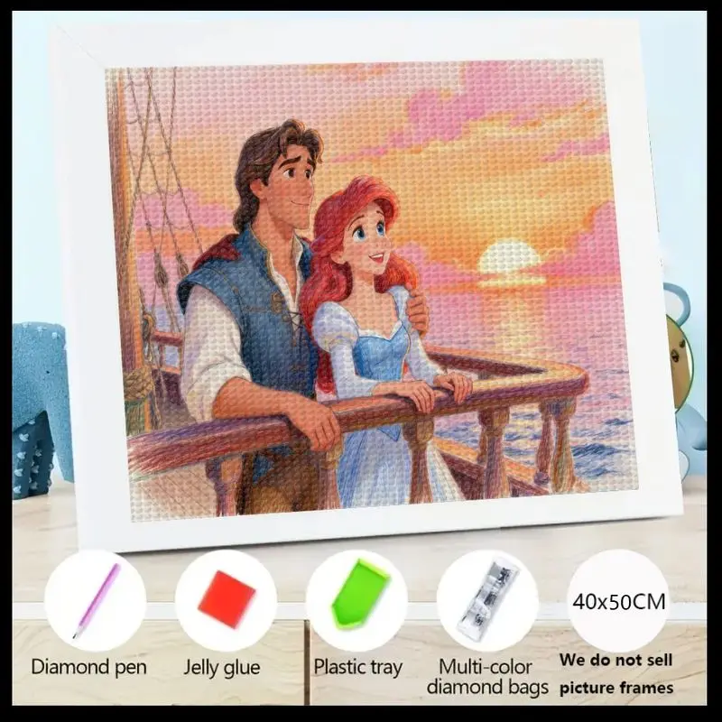 

1 шт. Disney Русалочка Ариэль и принц Эрик 5D DIY Набор алмазной живописи, романтическая пара Закат Ocean Scene Full Drill Squ