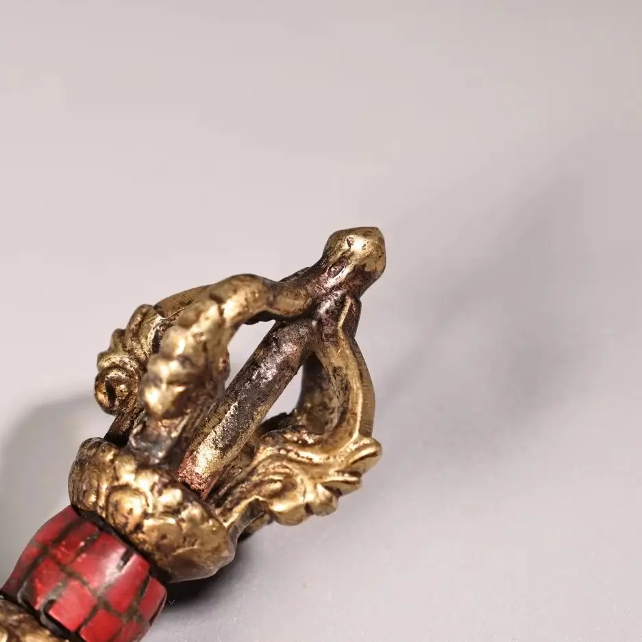 

Бронзовый мозаичный амулет-ваджра Пхурпа в форме ножа с бирюзовыми вставками, пятиконечный, для дома, для изгнания демонов, Дхарам Таун