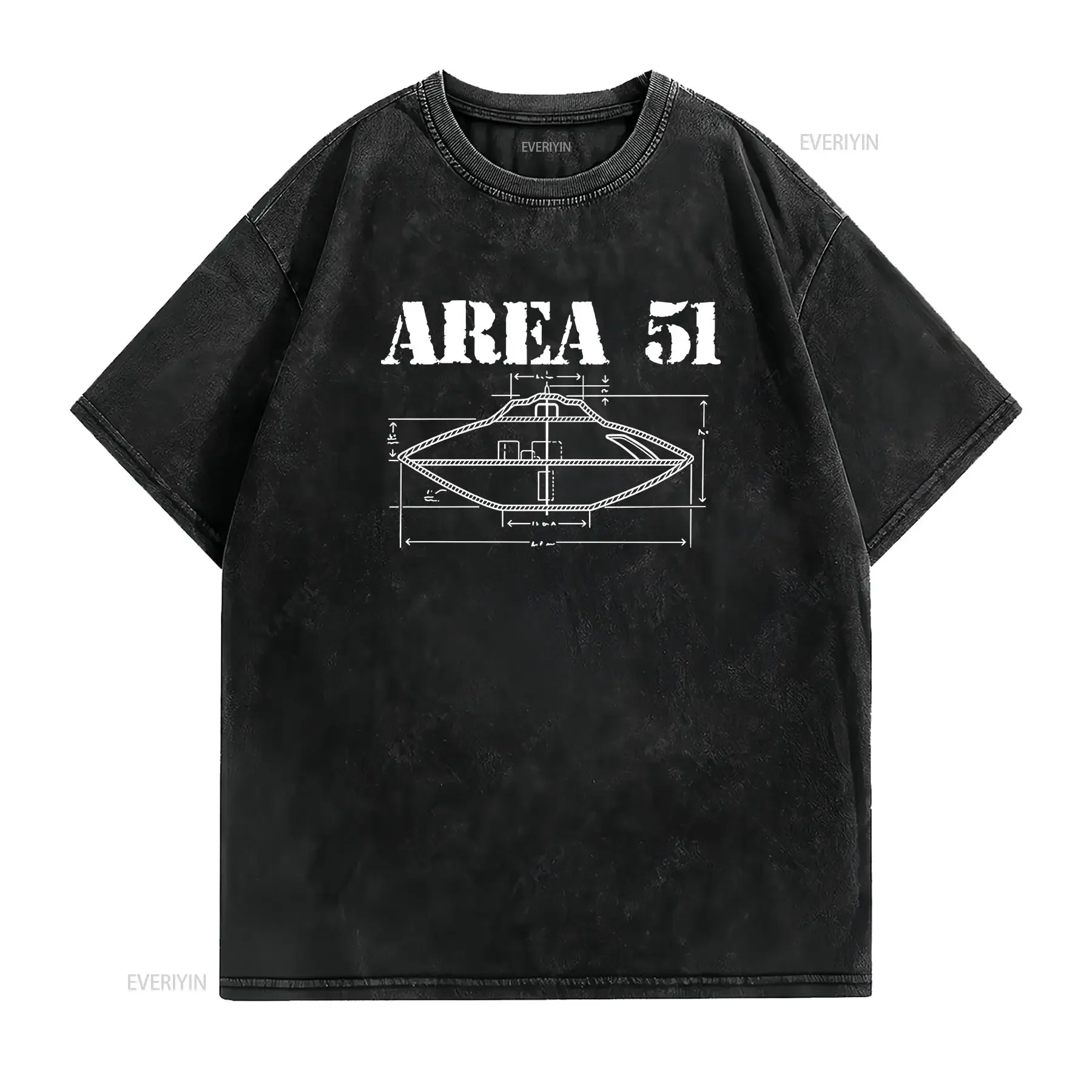 Area 51 UFO Cotton T Shirt vintage Washed Top For Everyday Wear Slightly Breathable Stretched Versatile Soft Comfortable homme