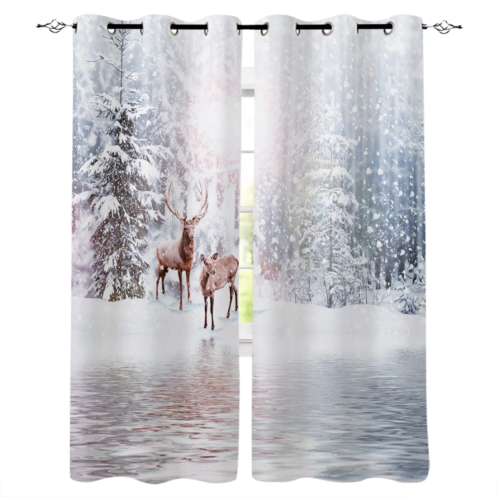 

Christmas Forest Snowflakes Reindeer Window Curtains for Living Room Luxury Bedroom Decor Curtains Kitchen Balcony Drapes