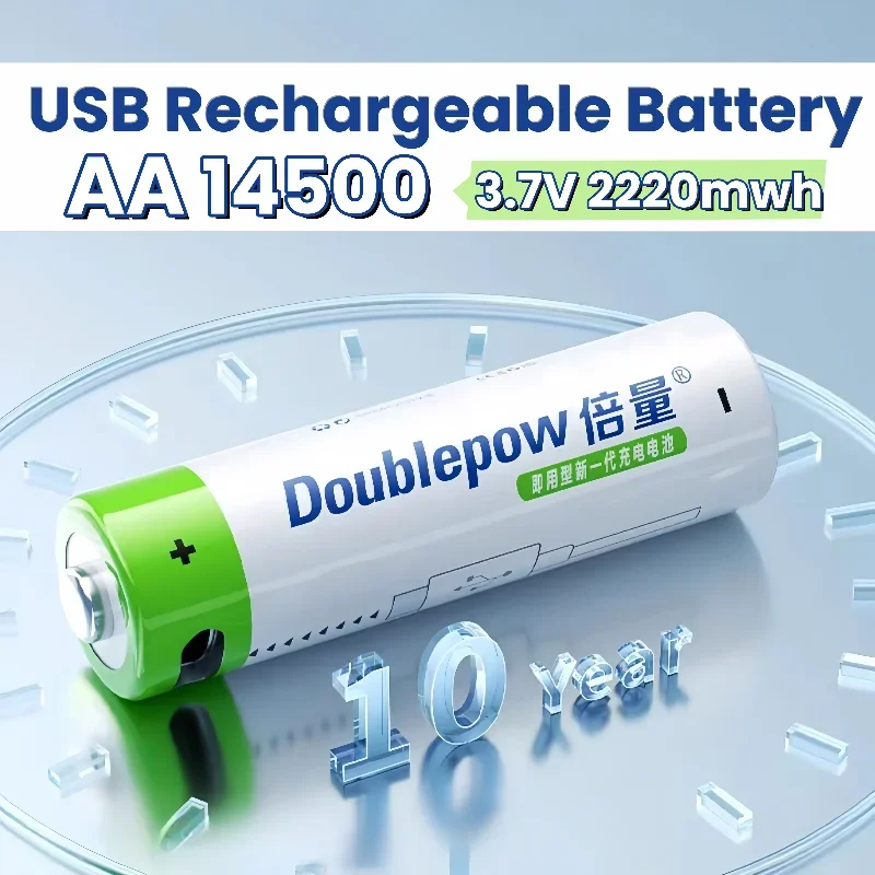 Rechargeable AA Size Li-ion Battery 2220mWh 3.7V High Capacity USB-C Charging for Flashlights And Devices Safe Long Life