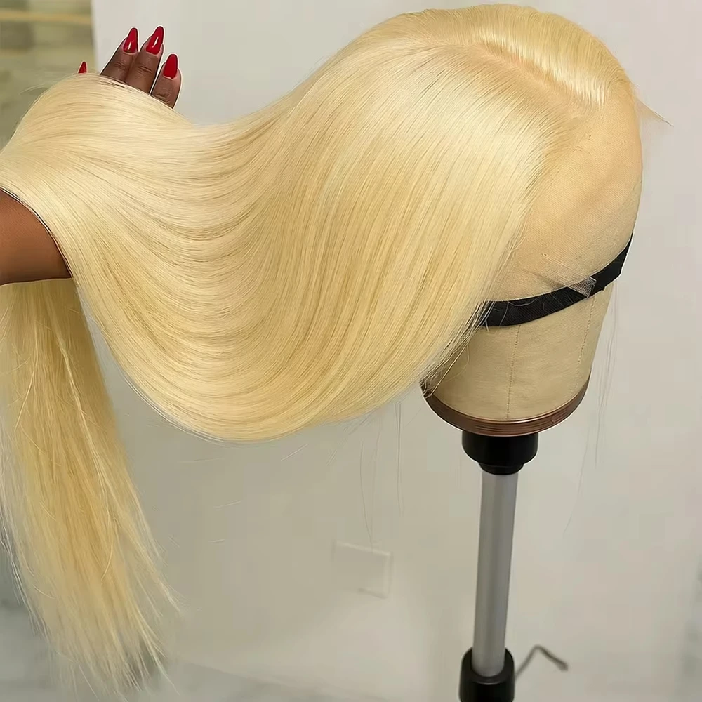 

613 Blonde Human Hair Wig 4x4 Transparent Lace Front Glueless Pre Plucked Natural Hairline Straight Hair 180% Density Lace Wigs