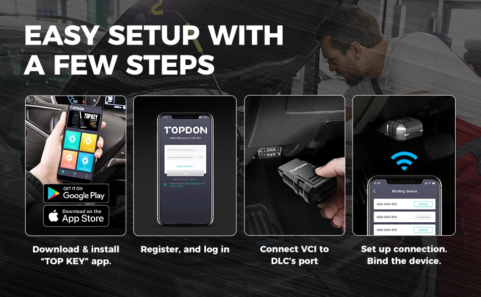 Topdon Key Programmer Tool Extra Car Lost Key Matching OBD2/EOBD Functions Wireless For DIYer/Locksmiths(/FCA) TOPKEY