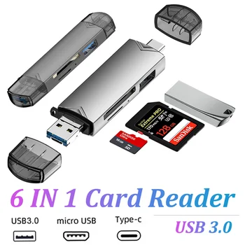 6 in 1 다기능 USB C SD TF 카드 리더, USB 3.0 카드 어댑터, 5Gbps 고속 마이크로 메모리, 아이폰 15 삼성 맥북용 