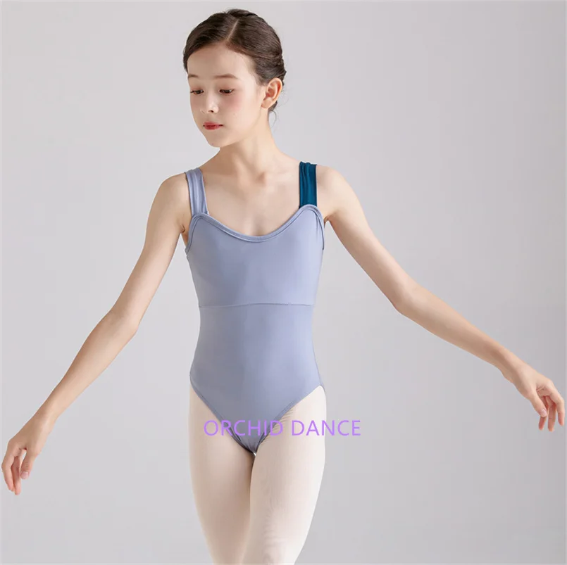 

Fashion Two-color Tone Children Kids Girls Sleeveless Tank Nylon Spandex Ballet Dance Leotards with lining