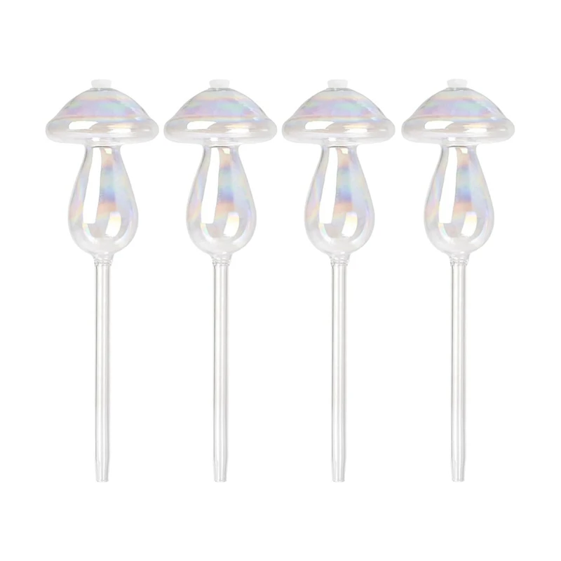 4-Pack Self-Watering Balls,Glass Watering Cans, Mushroom Design, Hand-Blown Glass,Suitable For Indoor & Outdoor Plants