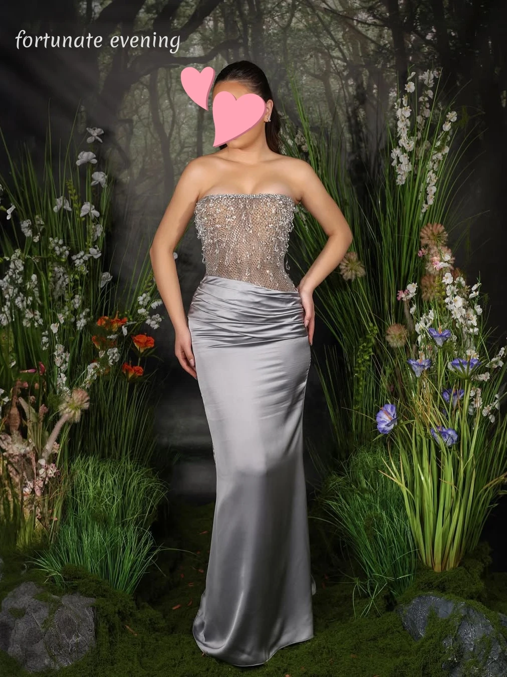 

Элегантное винтажное вечернее платье Fortunate Evening из серебристо-серого атласа с кристаллами, на заказ, для торжественных мероприятий, выпускных вечеров и вечеринок