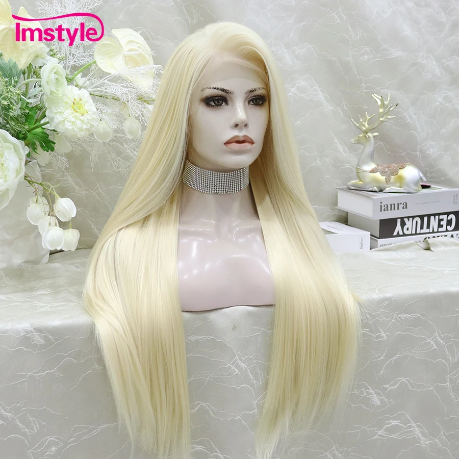 Imstyle 13x6 synthetische Spitze Front Perücke blonde Spitze Perücken für Frauen lange glatte Haare Perücke hitze beständige tägliche Cosplay Perücken