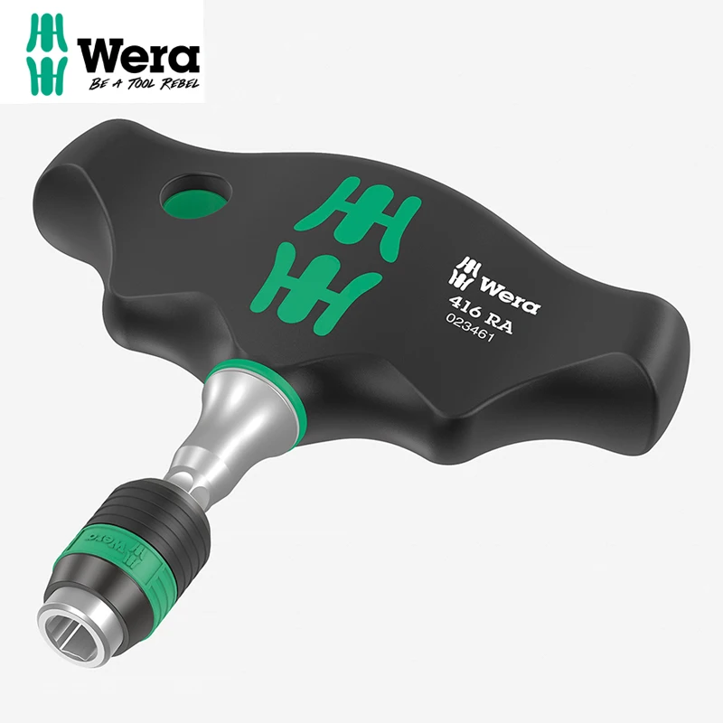 WERA 05023461001 416 RA T-Handle Bitholding Screwdriver with Ratchet Function and Rapidaptor Quick-Release Chuck 1/4\