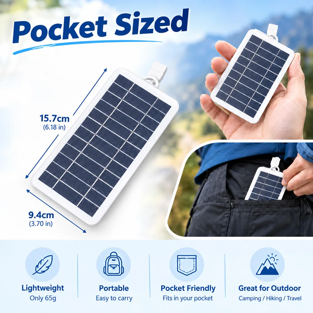 2W 5V Mini Solar Panel with Built-in USB Cable, Portable Solar Charger for Power Bank, Flashlight, Earbuds (1/3/5 Pack))