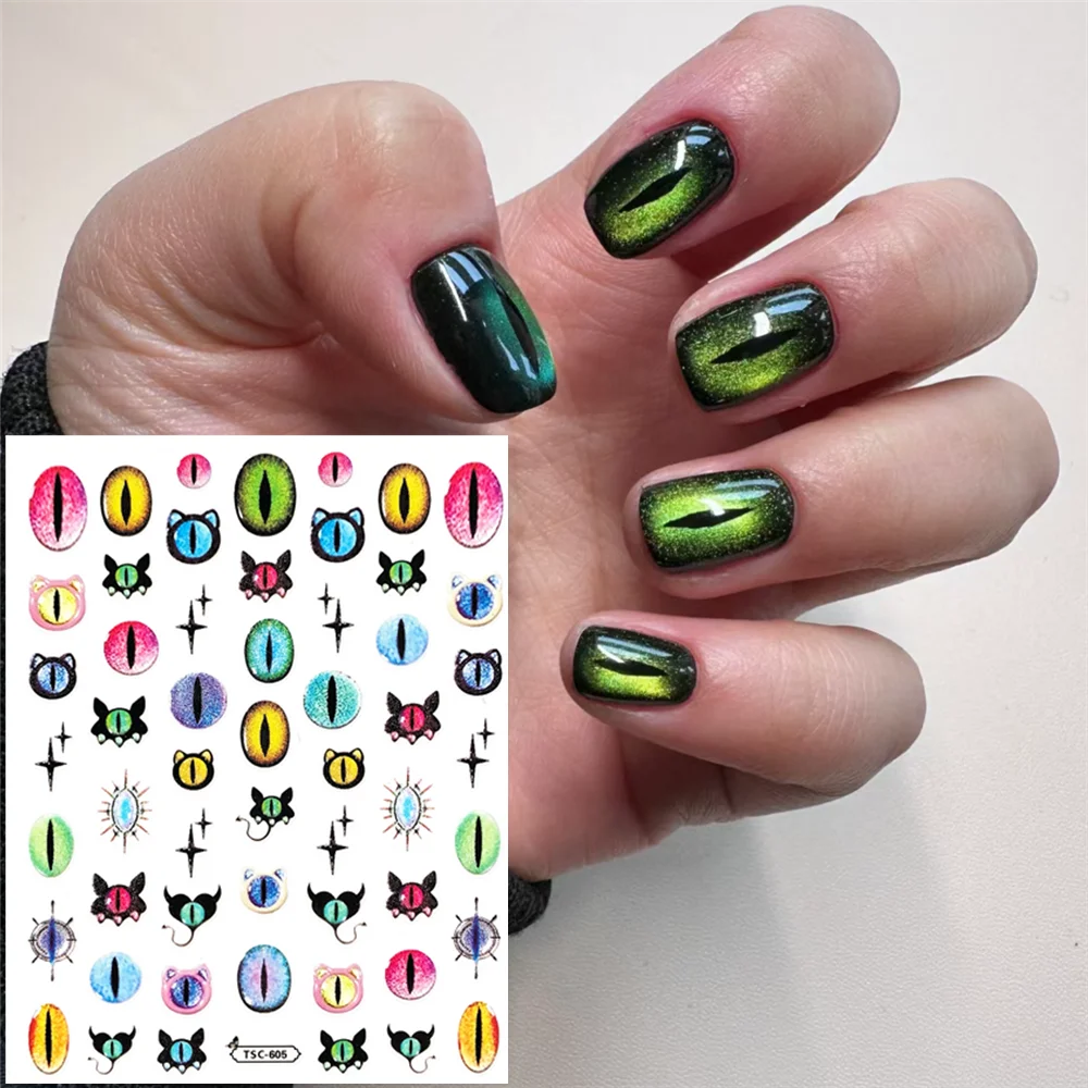 TSC-605 TSC-082  Devil's Eye Cat's Eye Mushroom DIY  3D Back glue Nail Art Stickers Decals Sliders Nail ornament decoration