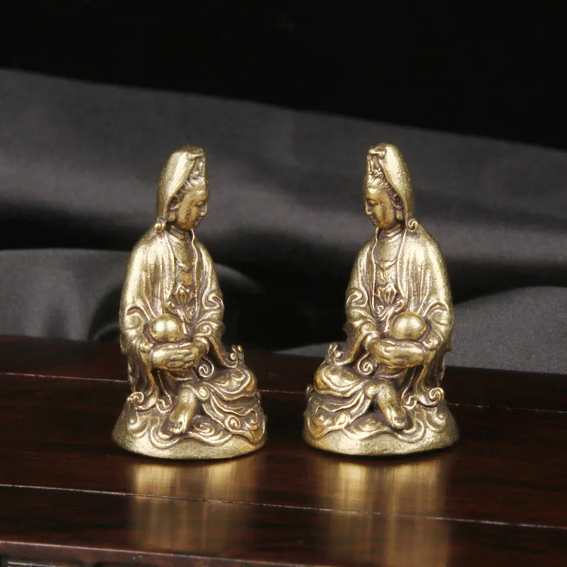 Brass Guanyin Statue a Pair Of Desktop Ornaments Religious Offerings Bodhisattvas Buddha Statues Handicrafts Ornaments