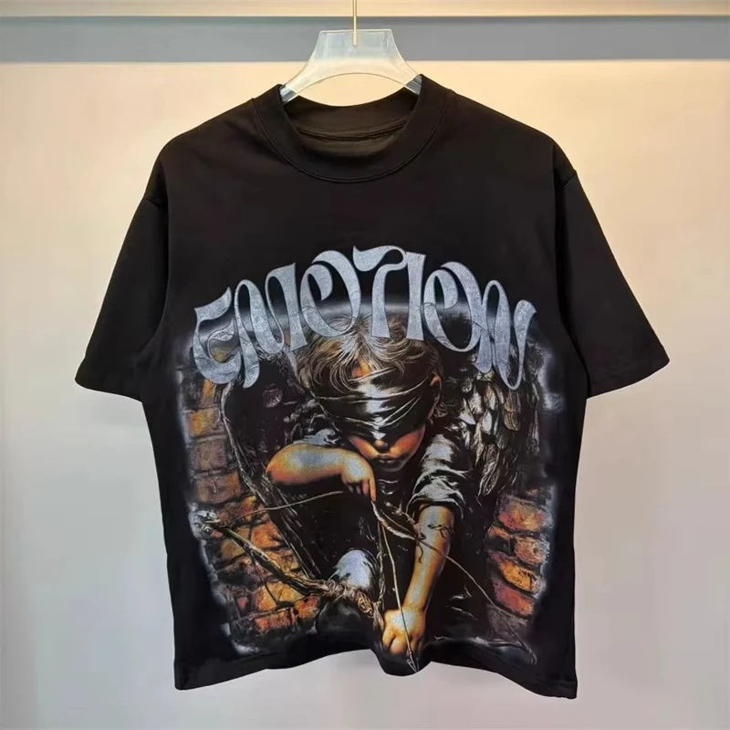 2026 Mixed Emotion  Cotton Short Sleeve T-Shirt Men's Hip Hop Summer Short Sleeve Oversize Tshirt Streetwear Women Top