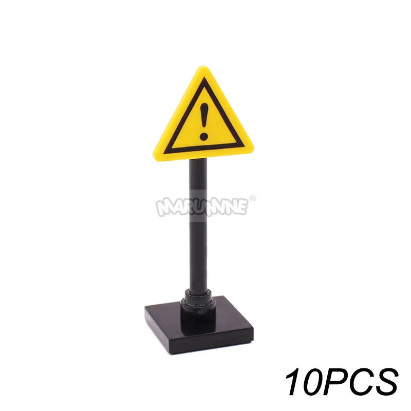 Marumine Verkeer Verkeersbord Licht Lamp Moc Blok Baksteen Onderdelen City Street View Building Bricks Blocks Accessoires Barrière Waarschuwing Maximum Snelheid - afbeelding 1