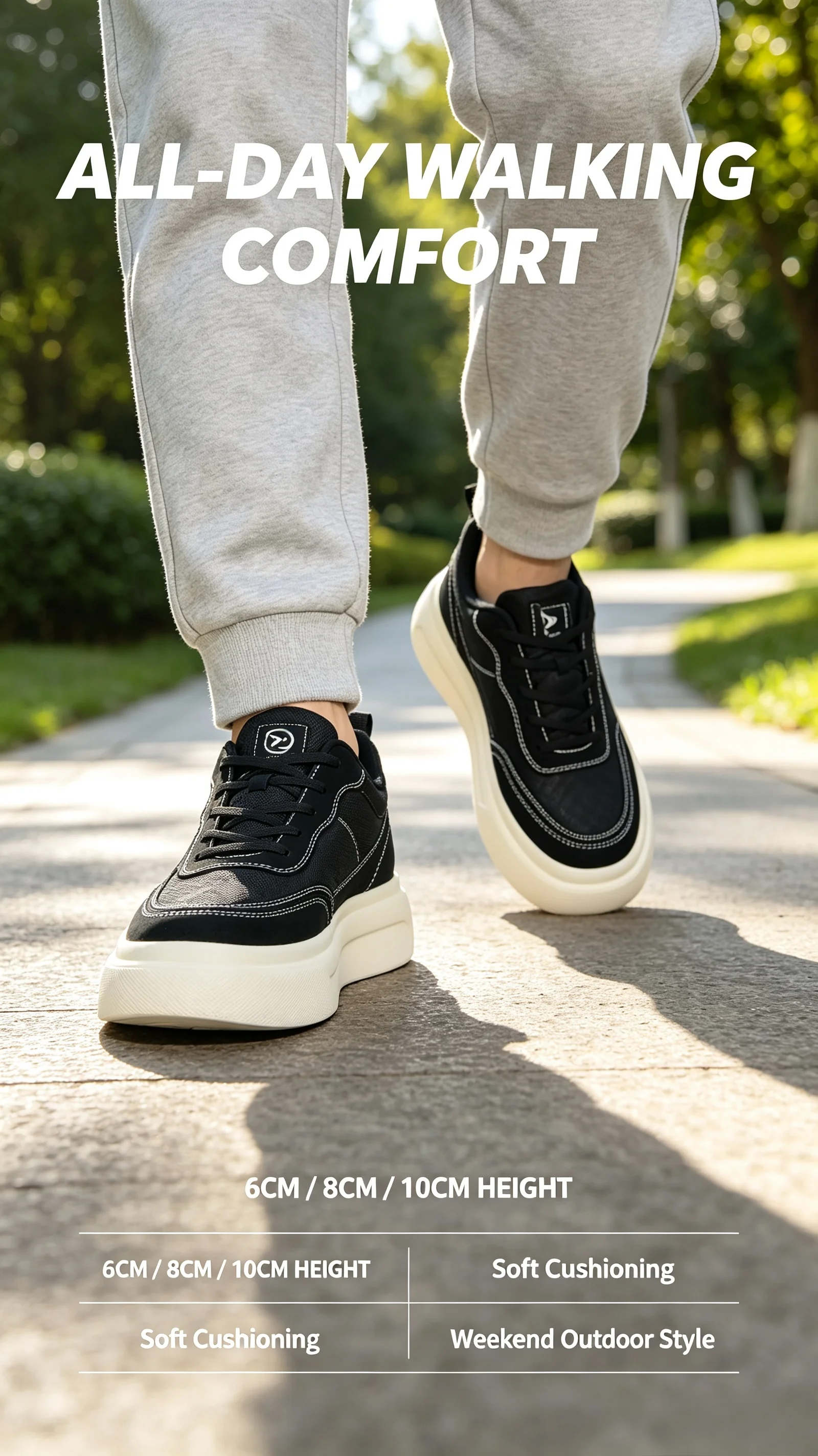 6-10CM Unsichtbare Höhenverlängerung Herren Plateau-Sneaker Schwarz Atmungsaktive Schnürschuhe Casual Höhenerhöhende Skate-Schuhe Alltagsschuhe zum Spazierengehen – Detail 3