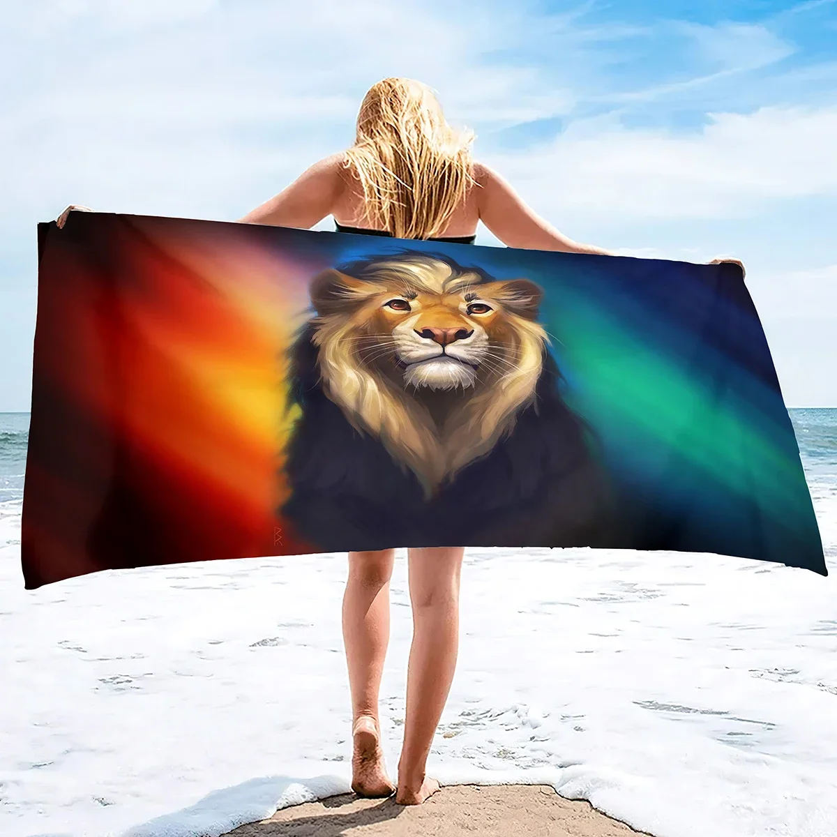 Customize Lion Beach Towels Wild King of Animals  Head Cruel Eyes Brown Feathers Microfiber Soft  for Bath Hair Hand Towel