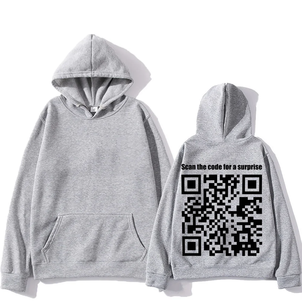 Funny QR Code Hoodies Women Men Funny Prank Sweatshirt Scan The Code for A Surprise Letter Pattern Clothing Oversized Pullovers