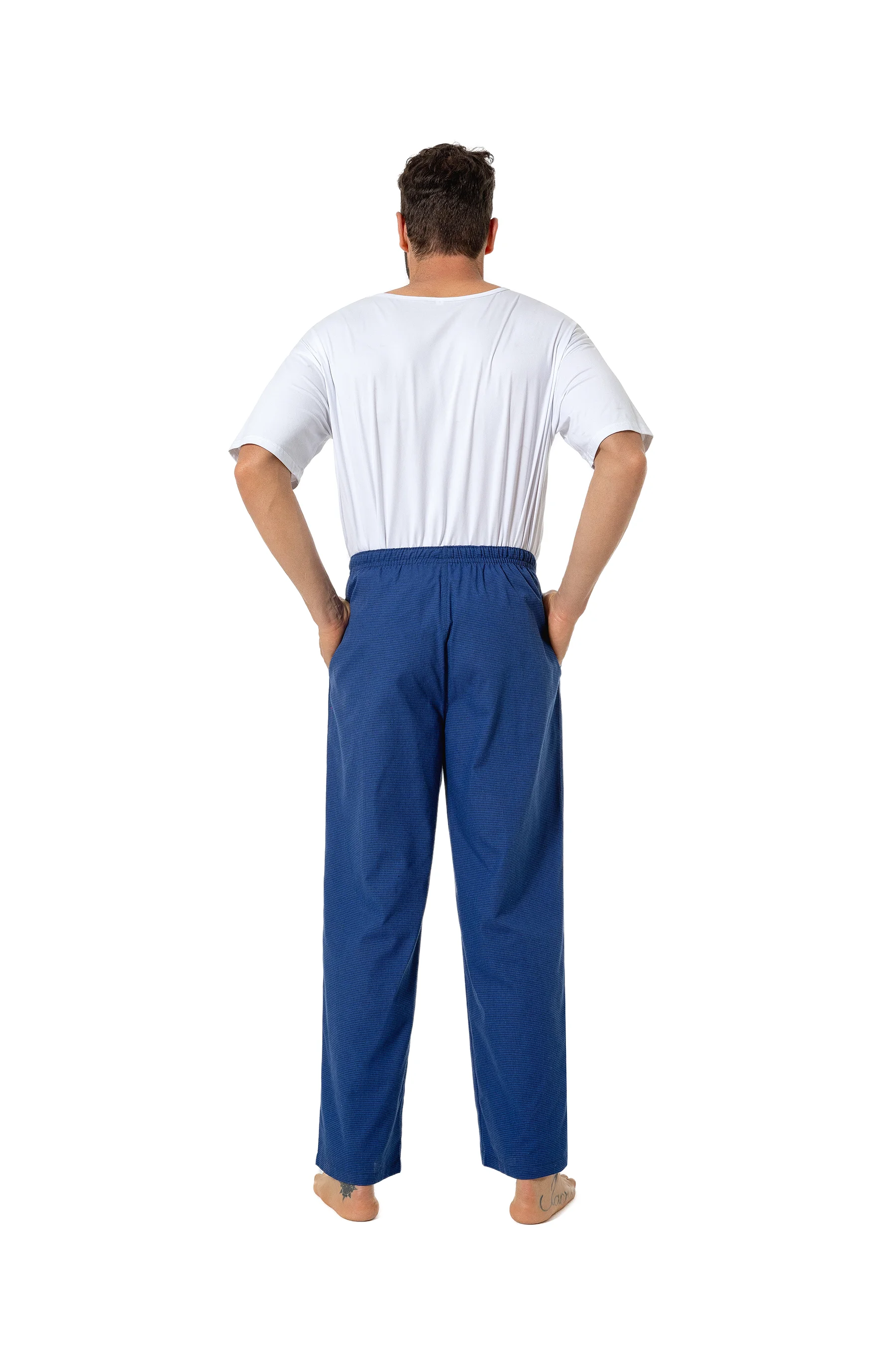 Pantalones de pijama de algodón para hombre, pantalón informal a cuadros sencillos, de cintura elástica, con bolsillos con cordón, parte inferior de pijama para el hogar, 3 piezas