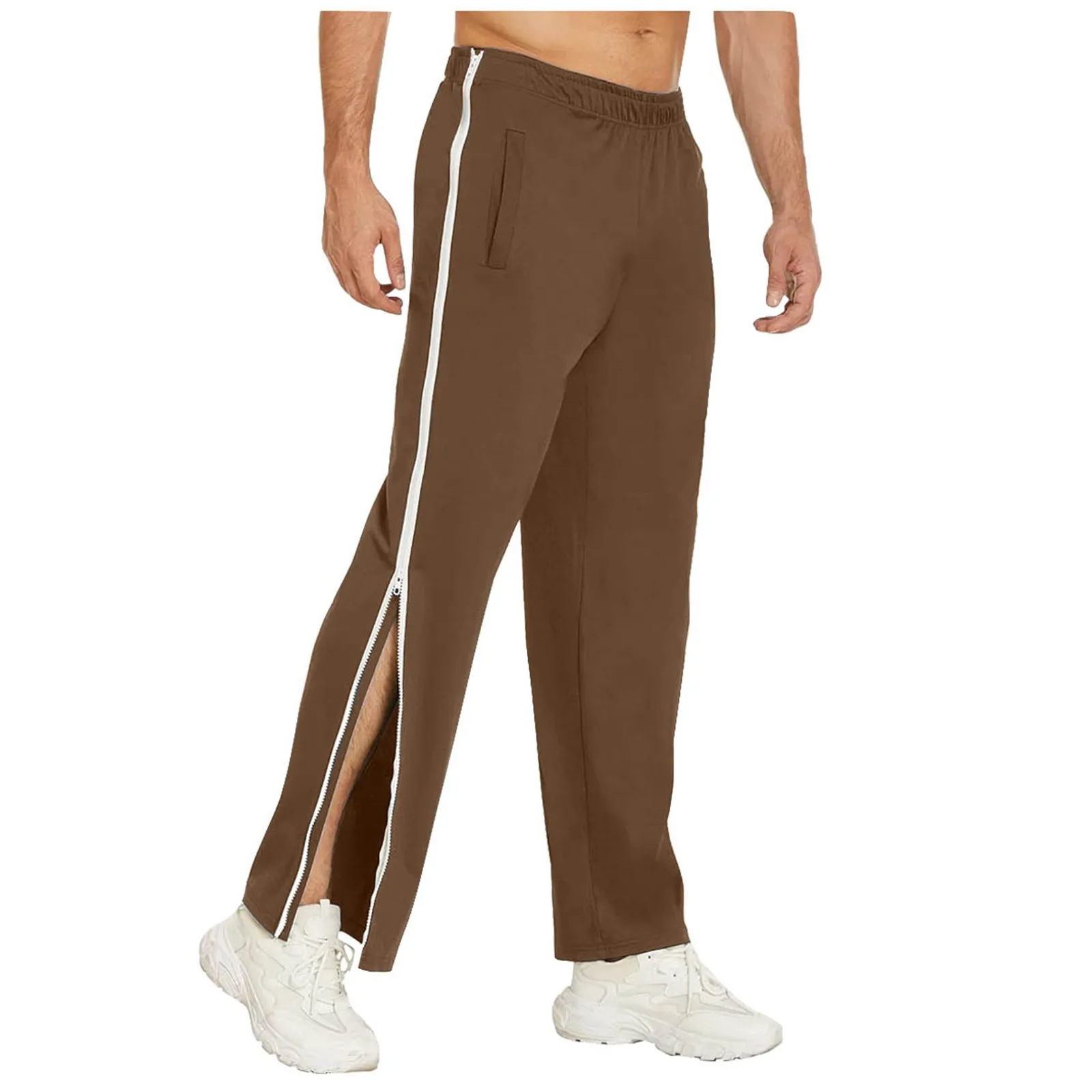 Herren Seite voller Reiß verschluss Jogging hose Outdoor Sport Jogging Basketball reißen lange Hosen mit Taschen lose lässige Hose mit weitem Bein