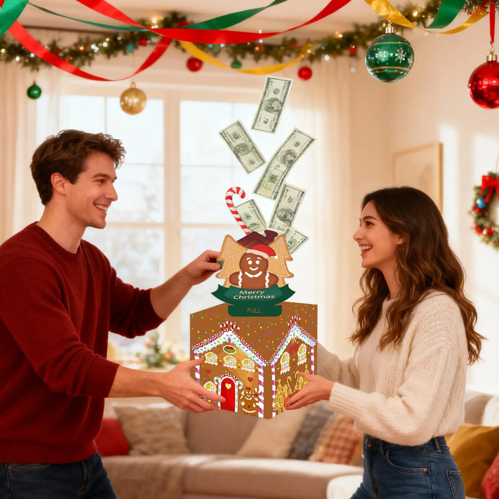 Tirelire de noël pour espèces Pop, boîtes de traction d'argent de noël, banques de billets de banque amusantes pour Festival, carnaval, fête d'anniversaire en famille