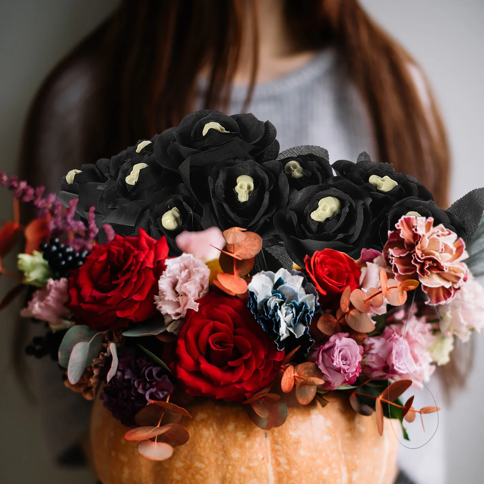 

10 Pcs Skullhead Rose Halloween Decor Plant Bouquet Decorations Polyester Artificial with