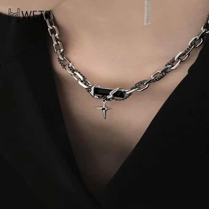 Black Gem Necklace Unisex Minority Design Multi-layer Winding High-level Sense Clavicle Chain Sweet Cool Necklace Jewelry