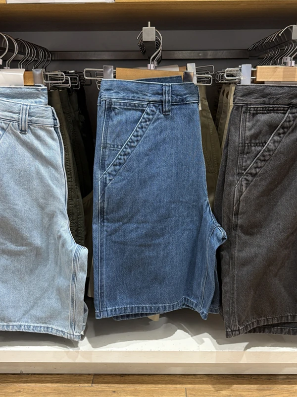 Casual Loose Straight Leg Jeans Shorts for Men And Women Workwear Washed Blue Denim Summer Five-Quarter Length Pants