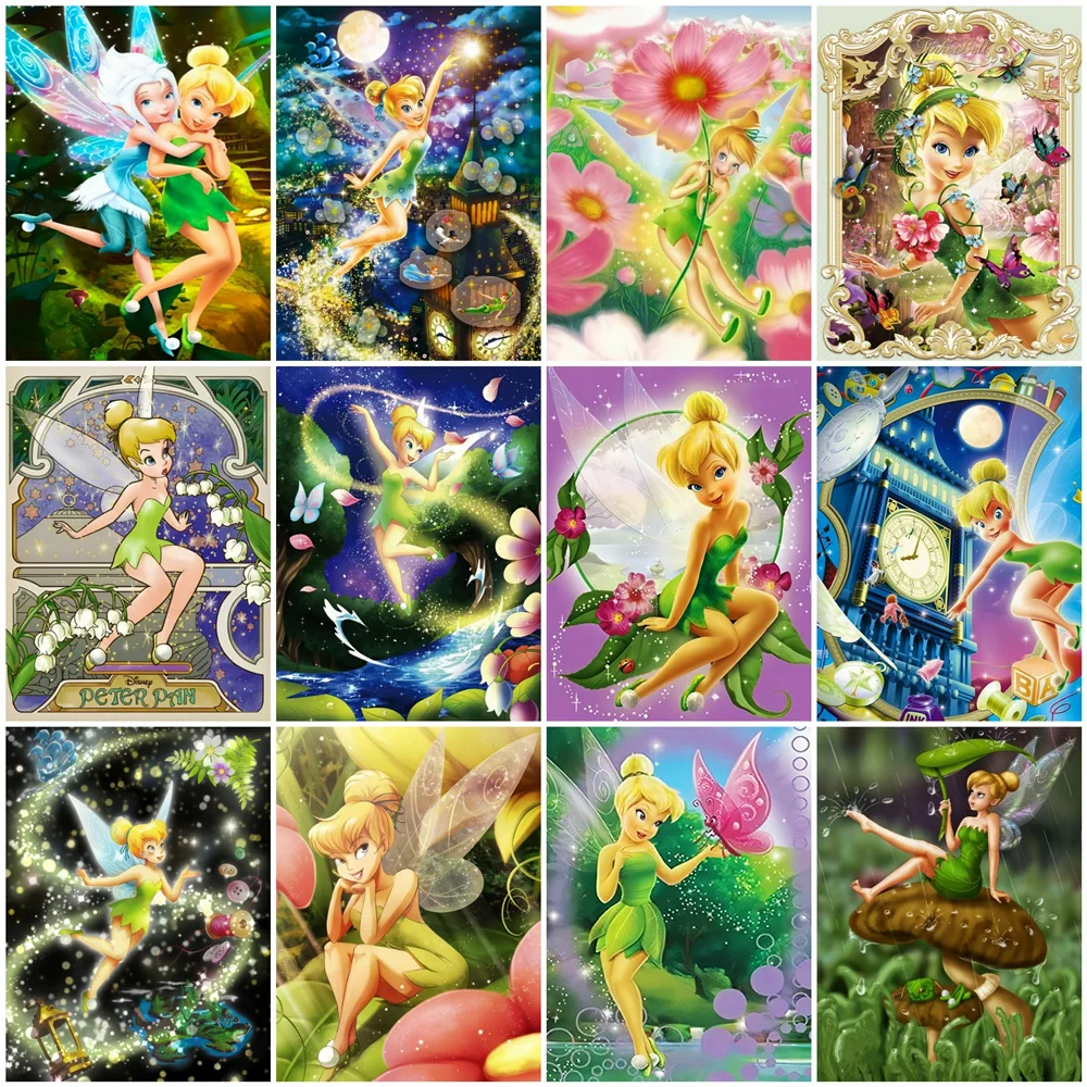 Disney Full Square Drill Diamond Mosaic Tinker Bell Complete Kit Painting Cartoon DIY Hobby 5D Embroidery Peter Pan Home Decor