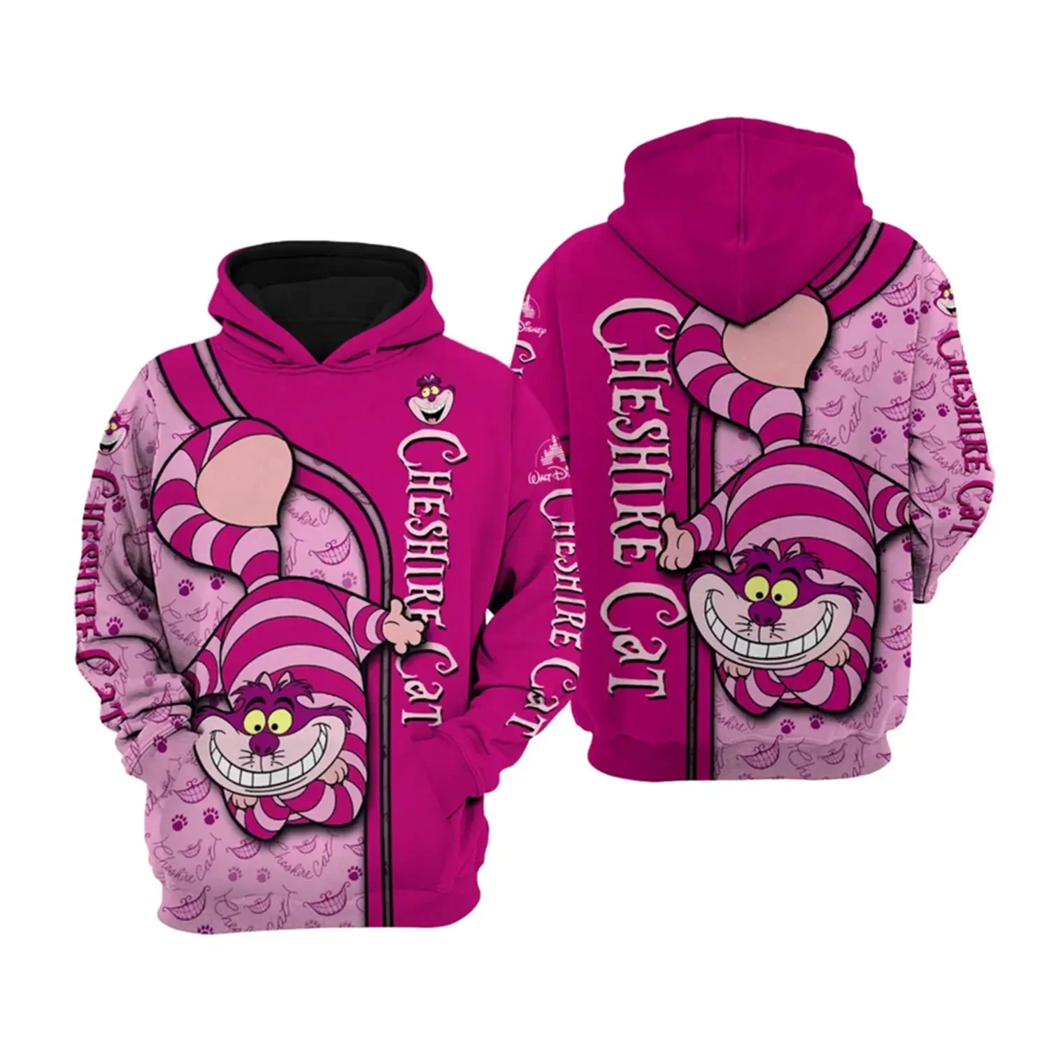 2024 New Men\'s 3D Printing Disney Cheshire Cat Zipper Hoodie Women\'s and Children\'s Street Leisure Sports Pullover