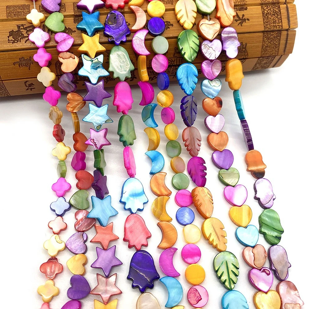 

Dyed Natural Seawater Shell Beads Various Shape Colorful Shell Straight Hole Loose Bead Accessory 1 Strand DIY Creative Jewelry