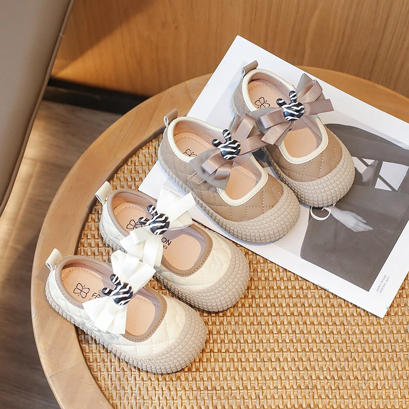 

Summer Children Bow Princess Shoes 2024 Spring Autumn New Children Cute Single Shoes Girl Baby Little Leather Shoe