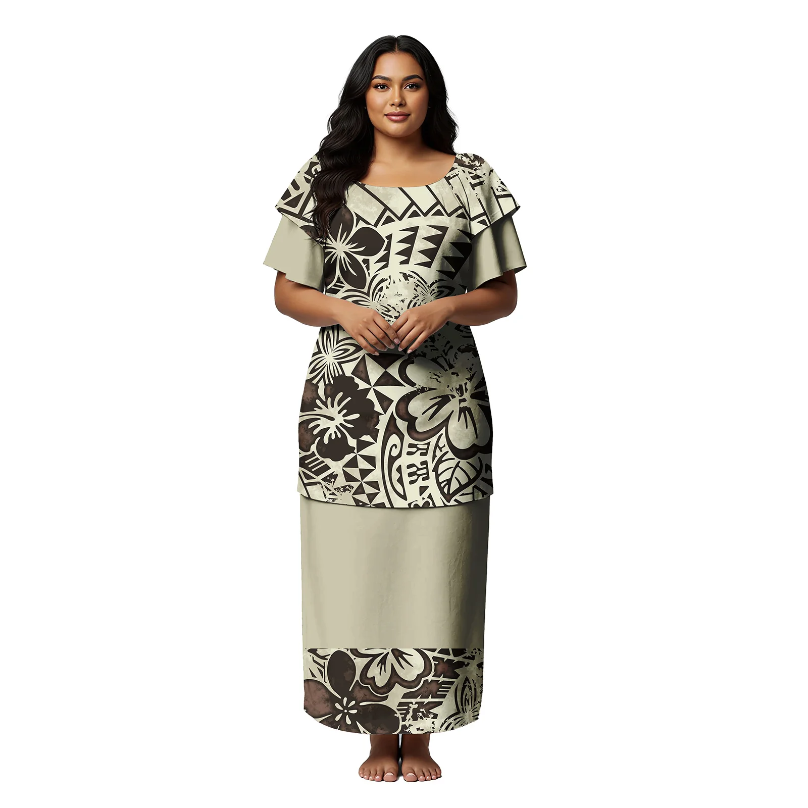 Vintage Design Custom Clothes Women Plus Size Samoan Dresses Polynesian Puletasi 2 Piece Set Hawaiian Casual Prom Skirts Ladies